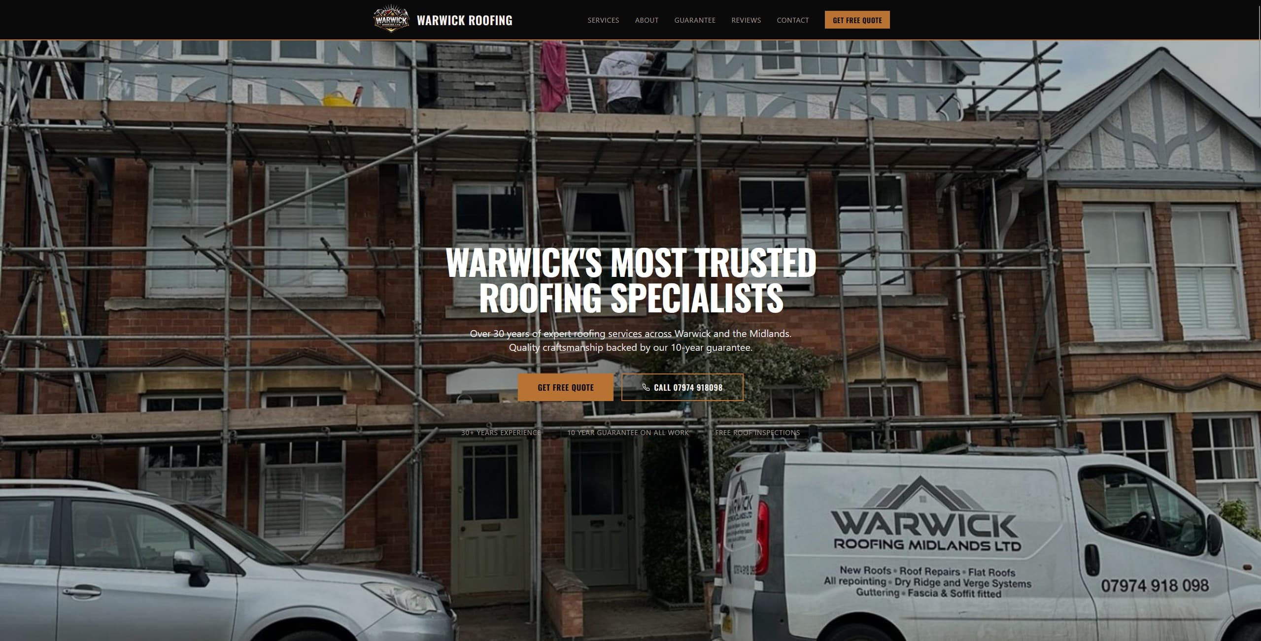 Warwick Roofing website screenshot